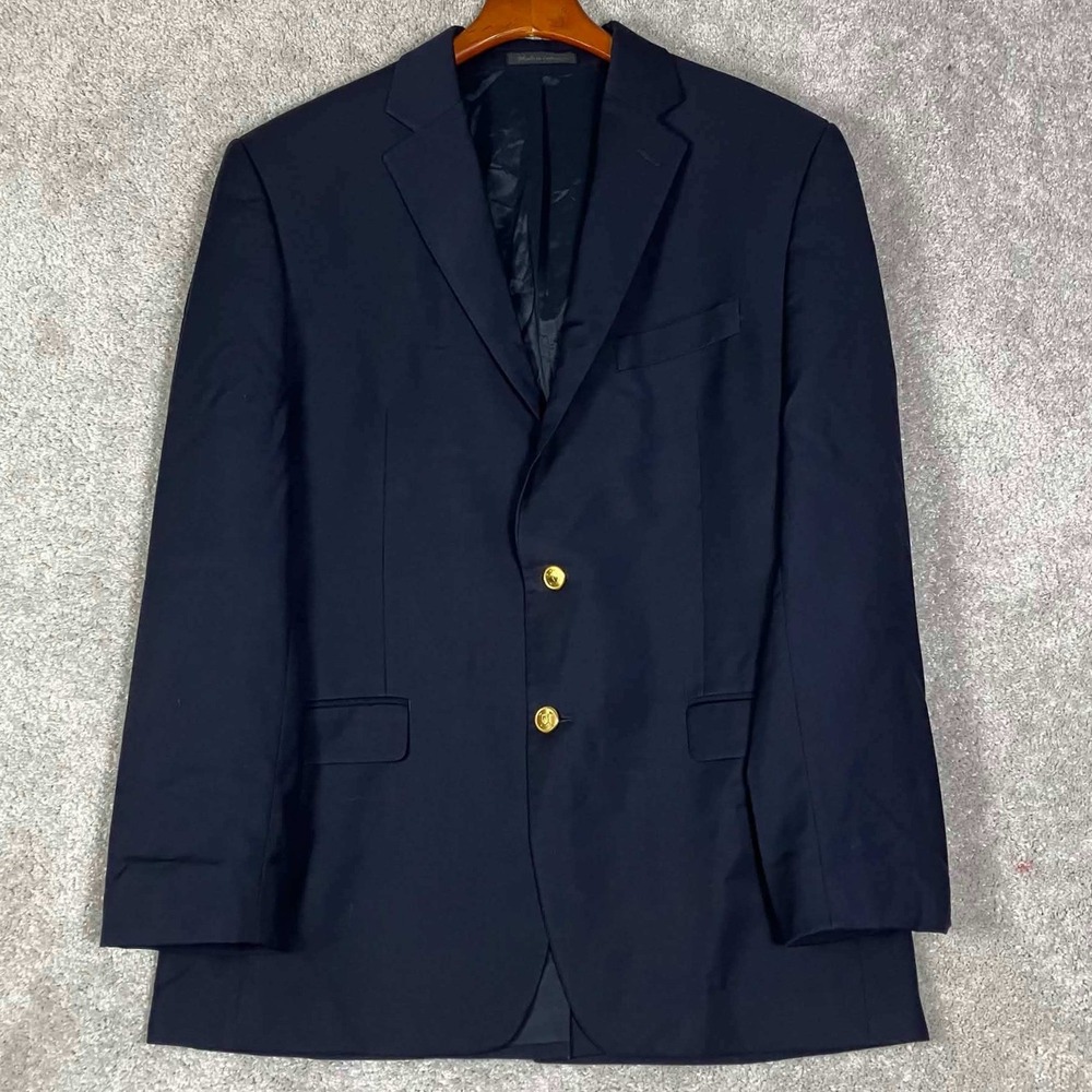 Ralph Lauren Blazer Mens 40R Gold Crest Button Wool Suit Navy Blue Jacket
